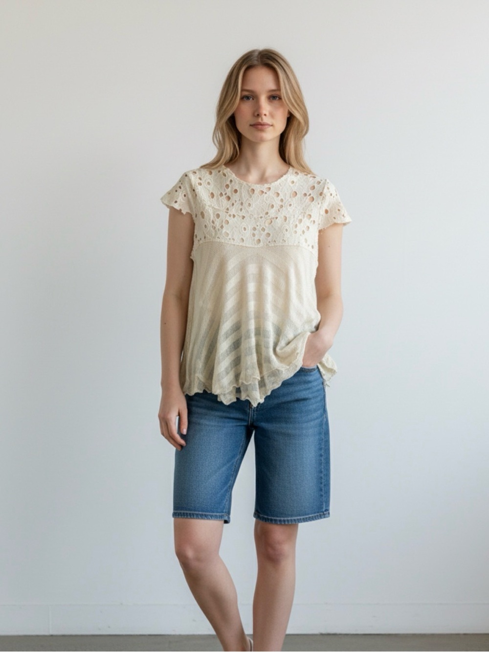 Free People Eyelet Dedigned Top - Ivory